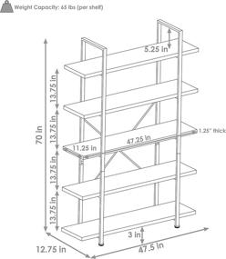 img 2 attached to Sunnydaze 5 Tier Bookshelf Industrial Freestanding