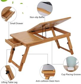 img 1 attached to 🎋 Bamboo Laptop Desk - Foldable Portable PC Desk Lap Bed Tray with Tilt Top Panel, Drawer, Adjustable Legs - Work, Read, and Enjoy Meals Conveniently