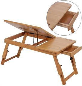 img 2 attached to 🎋 Bamboo Laptop Desk - Foldable Portable PC Desk Lap Bed Tray with Tilt Top Panel, Drawer, Adjustable Legs - Work, Read, and Enjoy Meals Conveniently