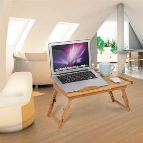 img 3 attached to 🎋 Bamboo Laptop Desk - Foldable Portable PC Desk Lap Bed Tray with Tilt Top Panel, Drawer, Adjustable Legs - Work, Read, and Enjoy Meals Conveniently