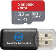 📷 32gb sandisk micro sdhc class 10 uhs-1 32g memory card for improved compatibility with yi 1080p, yi dome, yi home camera 2 | white black security surveillance cameras + everything but stromboli (tm) card reader included logo