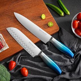 img 2 attached to 🔪 Kitchen Chef Knife Set - 8 Inch Chef Knife and 7 Inch Santoku Knife - Ultra Sharp Stainless Steel Knives with Ergonomic Handle - 2 Piece Cutting Knife Set for Kitchen