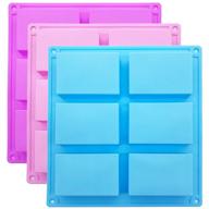 versatile silicone soap molds: 6-cavity rectangle design for craft soap, cake, chocolate & ice cubes - set of 3 (blue, purple & pink) logo