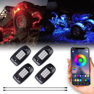 morefulls led rock lights - multicolor rgb underglow neon lights 4 pods 🚘 waterproof with app control music mode for truck car utv atv suv jeep 4x4 logo