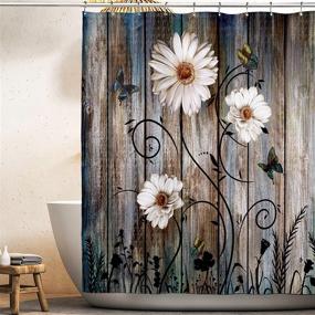 img 3 attached to 🚿 Miffrank Rustic Shower Curtain Set: Grey Floral Fabric Bath Curtain with 12 Hooks - American Country Farm Style, Butterfly Daisy Design - 72×72 Inches