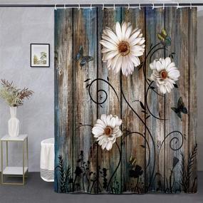 img 4 attached to 🚿 Miffrank Rustic Shower Curtain Set: Grey Floral Fabric Bath Curtain with 12 Hooks - American Country Farm Style, Butterfly Daisy Design - 72×72 Inches