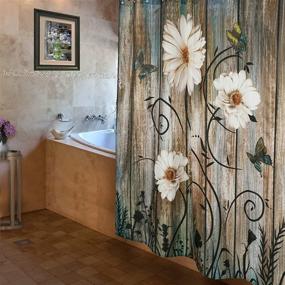 img 2 attached to 🚿 Miffrank Rustic Shower Curtain Set: Grey Floral Fabric Bath Curtain with 12 Hooks - American Country Farm Style, Butterfly Daisy Design - 72×72 Inches