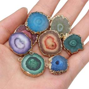 img 3 attached to 💎 Colorful Irregular Agate Stone Pendants Set - 5PCS Charms for Jewelry Making