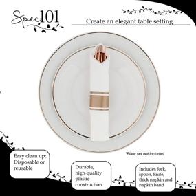 img 1 attached to 🌹 60 Count Bulk Pack of Rose Gold Silverware Disposable Utensils with Napkins - Spec101 Pre-Rolled Plastic Cutlery Set