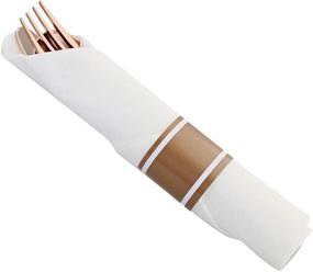 img 3 attached to 🌹 60 Count Bulk Pack of Rose Gold Silverware Disposable Utensils with Napkins - Spec101 Pre-Rolled Plastic Cutlery Set