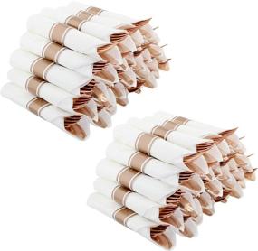 img 4 attached to 🌹 60 Count Bulk Pack of Rose Gold Silverware Disposable Utensils with Napkins - Spec101 Pre-Rolled Plastic Cutlery Set