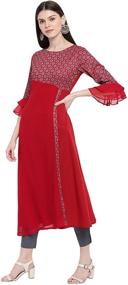img 1 attached to Stunning Maroon Poly Crepe Kurta for Indian Women: Janasya's Exquisite Ethnic Attire