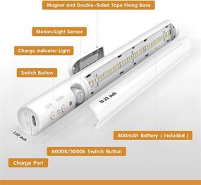 img 3 attached to 💡 Rechargeable Motion Sensor LED Closet Light, Wireless Under Cabinet Lighting, Magnetic Stick On Lights Bar for Counter, Wardrobe, Kitchen, Hallway, Stairs - Cold/Warm White (3PCS)