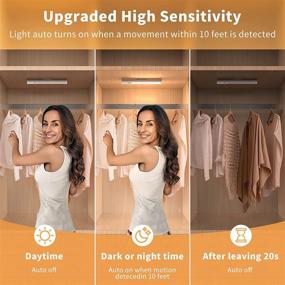 img 2 attached to 💡 Rechargeable Motion Sensor LED Closet Light, Wireless Under Cabinet Lighting, Magnetic Stick On Lights Bar for Counter, Wardrobe, Kitchen, Hallway, Stairs - Cold/Warm White (3PCS)