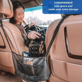 img 2 attached to 🚗 XimBro Car Net Pocket Handbag Holder - Universal Car Model, Improved Seat Back Net Bag with Upgraded Compatibility for Car Purse Storage & Pocket Seat Organizer (2021 Upgrade)