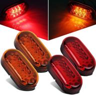 🚛 partsam 2 amber + 2 red 12v 4x2 oval led truck side marker lights - sealed trailer clearance and side marker lights, black base, rectangle leds logo
