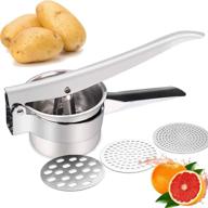 🥔 premium stainless steel potato ricer with longer leverage handles - stronger masher for perfectly smooth mashed potatoes and more! ideal kitchen tool for fruits, vegetables, baby food, etc. logo