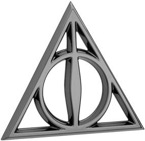 img 4 attached to 🧙 Harry Potter Deathly Hallows Symbol Car Badge - 3D Fan Emblem in Black Chrome