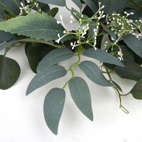 img 1 attached to 🌿 15-Inch Artificial Eucalyptus Wreath with White Flower Clusters - Greenery Wreath for Front Door, Wall, and Window Decor in Spring/Summer