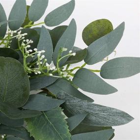 img 2 attached to 🌿 15-Inch Artificial Eucalyptus Wreath with White Flower Clusters - Greenery Wreath for Front Door, Wall, and Window Decor in Spring/Summer