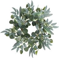 🌿 15-inch artificial eucalyptus wreath with white flower clusters - greenery wreath for front door, wall, and window decor in spring/summer логотип