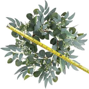 img 3 attached to 🌿 15-Inch Artificial Eucalyptus Wreath with White Flower Clusters - Greenery Wreath for Front Door, Wall, and Window Decor in Spring/Summer