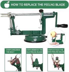 img 3 attached to 🍏 Geyou Apple Peeler, Slicer, and Corer Set - Stainless Steel Hand Fruit Vegetable Peeler with Powerful Suction Base, Including Extra 2 Blades and 10 Forks - Dark Green