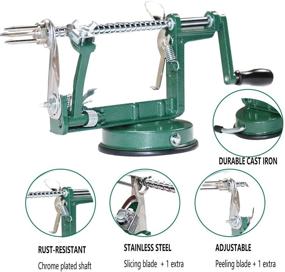 img 1 attached to 🍏 Geyou Apple Peeler, Slicer, and Corer Set - Stainless Steel Hand Fruit Vegetable Peeler with Powerful Suction Base, Including Extra 2 Blades and 10 Forks - Dark Green