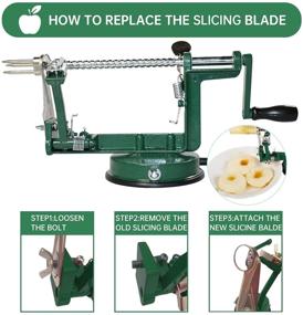 img 2 attached to 🍏 Geyou Apple Peeler, Slicer, and Corer Set - Stainless Steel Hand Fruit Vegetable Peeler with Powerful Suction Base, Including Extra 2 Blades and 10 Forks - Dark Green