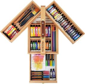 img 3 attached to 🎨 MEEDEN Artist Supply Storage Box - Portable Foldable Multi-Function Beech Wood Artist Tool Organizer with Compartments & Drawer for Pastels, Pencils, Pens, Markers, Brushes