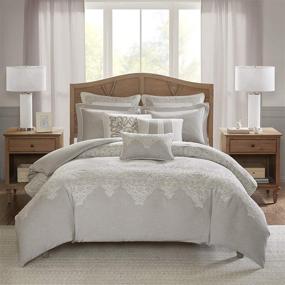 img 3 attached to 🛌 Enhance Your Sleep Experience with MADISON PARK SIGNATURE Cozy Comforter Set - King Size Luxury Bedding Style Combo, Complete with Filled Insert, Removable Duvet Cover, Matching Shams, and Decorative Pillows - Damask Natural 9 Piece Collection