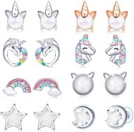 🦄 hicdaw cute unicorn earrings set for girls - hypoallergenic kids stud earrings (8 pairs) logo