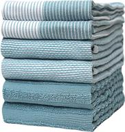 🧽 large aqua kitchen towels set - 6 pack of premium 20”x 28” cotton hand towels - highly absorbent flat & terry tea towels with hanging loop logo