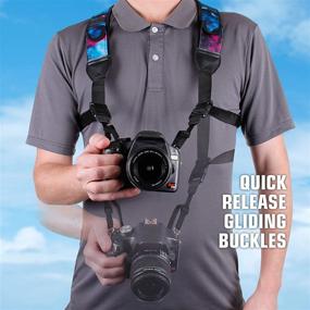 img 3 attached to 📷 USA GEAR Chest Harness Camera Strap with Quick Release Buckles, Galaxy Neoprene Pattern, Accessory Pockets - Compatible with Canon, Nikon, Sony & More Point-and-Shoot/Mirrorless Cameras