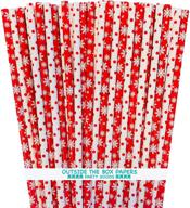 festive snowflake and polka dot christmas paper straws - red straws - 7.75 inches - 100 pack - outside the box papers brand logo