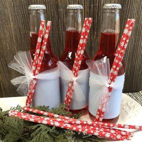 img 2 attached to Festive Snowflake and Polka Dot Christmas Paper Straws - Red Straws - 7.75 Inches - 100 Pack - Outside the Box Papers Brand