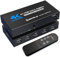 nerdethos 4k@60hz hdmi коммутатор-селектор - 4-портовый hdmi 2.0 коммутатор 4 в 1 с пультом дистанционного управления по ик, поддерживает 4k hdr10 hdcp 2.2 3d dolby dst - идеально подходит для ps4, xbox, fire stick, пк и многое другое. логотип