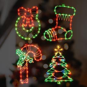 img 4 attached to Shop LAMPHOME Christmas Window Silhouette Lights – 4 Pack, Extra Long 6.6FT Wire, UL Listed, LED Decorations: Candy Cane, Wreath, Stocking, and Christmas Tree