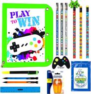 kids video gamer pencil pouch binder case with coordinating stationary accessories-pencils logo