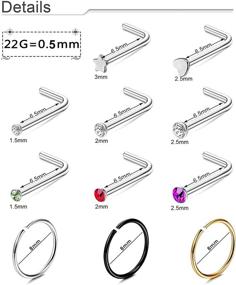 img 1 attached to 💎 Magitaco Surgical Steel Nose Ring Studs - Pack of 88-100pcs 22G Nose Rings Hoop, L Shape Nose Studs, and Nose Pins for Women and Men