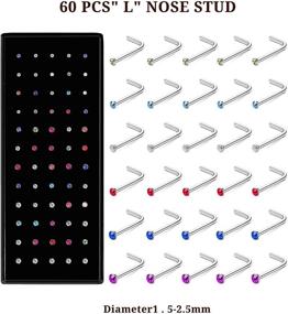 img 3 attached to 💎 Magitaco Surgical Steel Nose Ring Studs - Pack of 88-100pcs 22G Nose Rings Hoop, L Shape Nose Studs, and Nose Pins for Women and Men