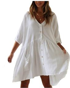 img 3 attached to 👙 Wander Agio Beach Swimsuit for Women - Stylish Sleeve Coverups with Bikini Cover Up Shirt, Button Pocket Down Skirt