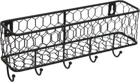 img 4 attached to 🐔 Farmhouse Style Matte Black Chicken Wire Metal Entryway Mail Holder and Letter Organizer with 5 Key Hooks - MyGift