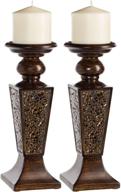 🕯️ schonwerk crackled mosaic pillar candle holder set of 2 - stunning table decorations - perfect for dining and living room centerpieces - ideal wedding gift in walnut логотип