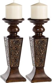 img 4 attached to 🕯️ Schonwerk Crackled Mosaic Pillar Candle Holder Set of 2 - Stunning Table Decorations - Perfect for Dining and Living Room Centerpieces - Ideal Wedding Gift in Walnut