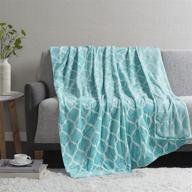 🛋️ microlight aqua plush throw blanket - madison park ogee design, lightweight oversize spread for cozy living room couch, sofa, bed - 60"x70 logo