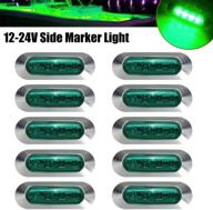 alfu 10pcs green dc12v-24v 4 led side marker indicator lights lamp front rear tail clearance lamp interior lights with chrome bezel universial for auto car bus truck lorry trailer boat deck courtesy logo