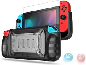 img 4 attached to 🎮 LeyuSmart Nintendo Switch Protective Case with Game Card Case, High Clear Tempered Glass Screen Protector & Cat Paw Thumb Caps (Clear)