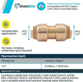 img 2 attached to SharkBite U008LFA4 Straight Coupling Push-to-Connect Plumbing Fitting, PEX Fittings, Coupler, PE-RT, HDPE, Copper, CPVC, 1/2 Inch, Pack of 4
