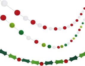 img 4 attached to 🎄 Felt Ball Garland - Holiday Holly and Berries Felt Banner Pom Pom Garland - Festive Decoration for Holidays